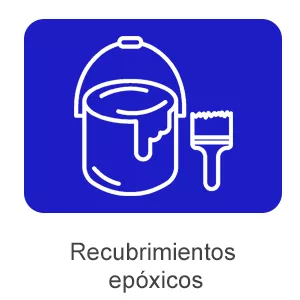 Ícono de un bote de pintura y una brocha sobre fondo azul marino. Recubrimientos epóxicos