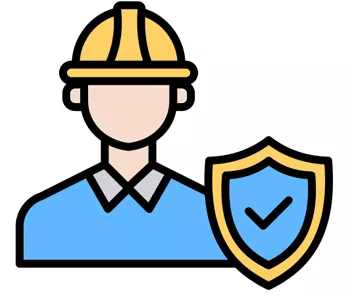 Ícono de un trabajador con casco de seguridad y un escudo de protección