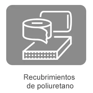 Ícono de rollos de material sobre una superficie, fondo gris. Recubrimientos de poliuretano